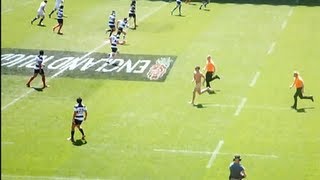 Slow Motion epic streaker scores try in England rugby match at Twickenham [upl. by Weinberg]